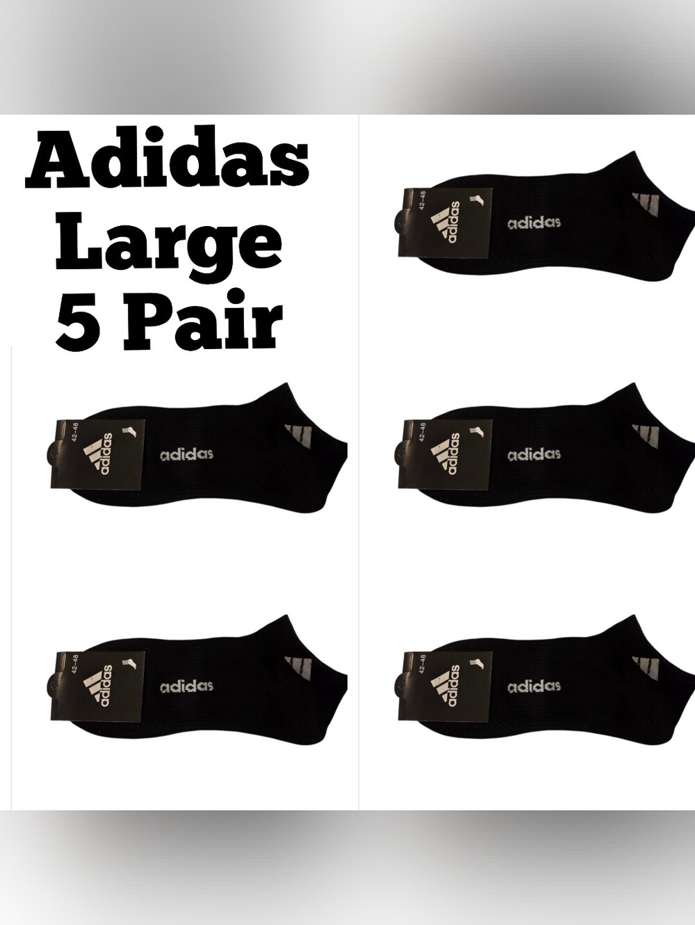 Adidas Logo No Show Socks 5 Pair Black & White BNWT Large Unisex